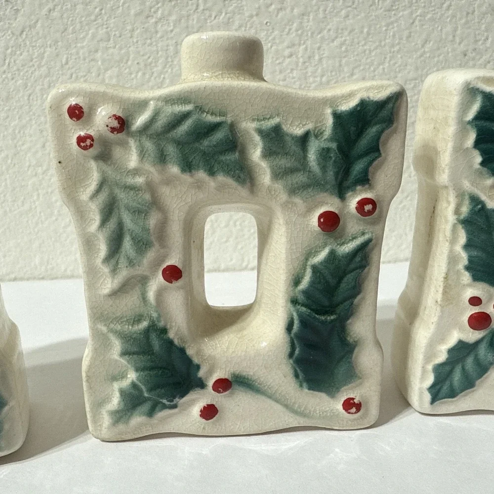 Vintage Ceramic NOEL Letters Christmas Mini‎ Candlestick Set Kitschy Retro Japan